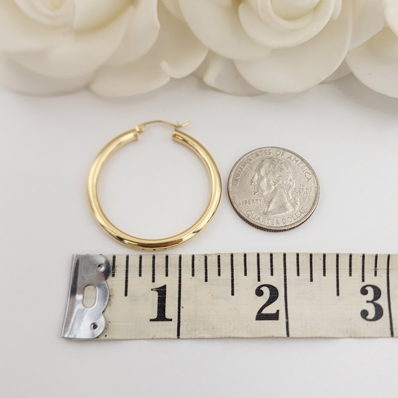Big 14k Gold 3MM Polished Hoop Earrings - 35MM - Picture 4 of 5